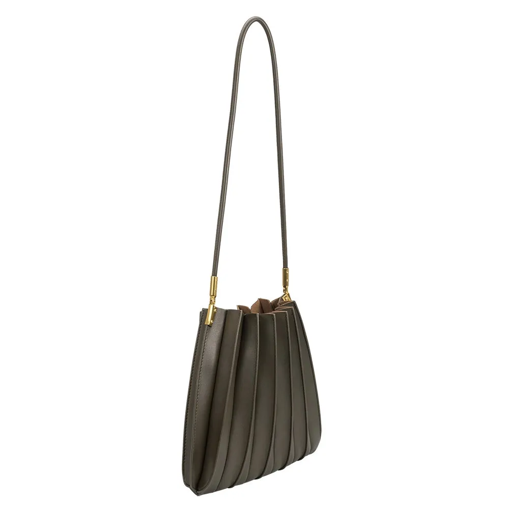 Carrie Pleated Vegan Shoulder Bag in Olive