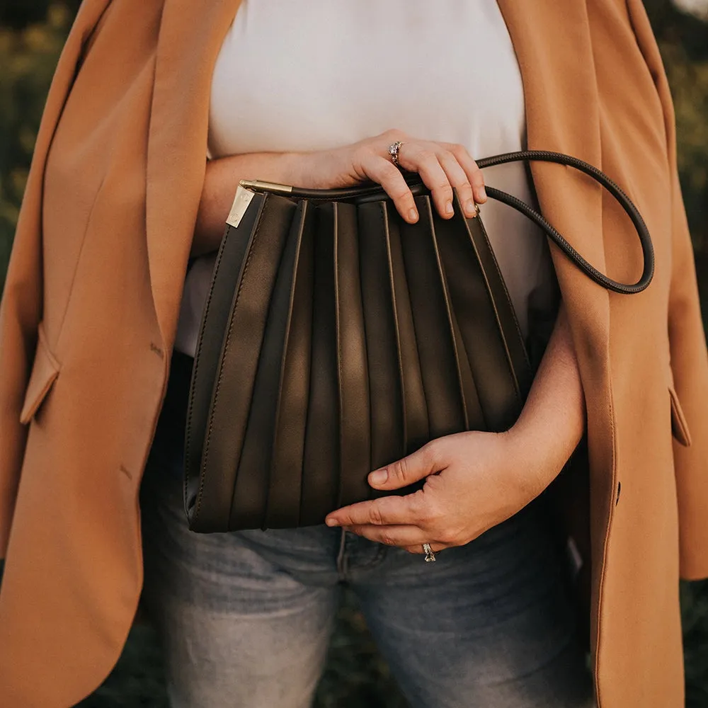 Carrie Pleated Vegan Shoulder Bag in Olive