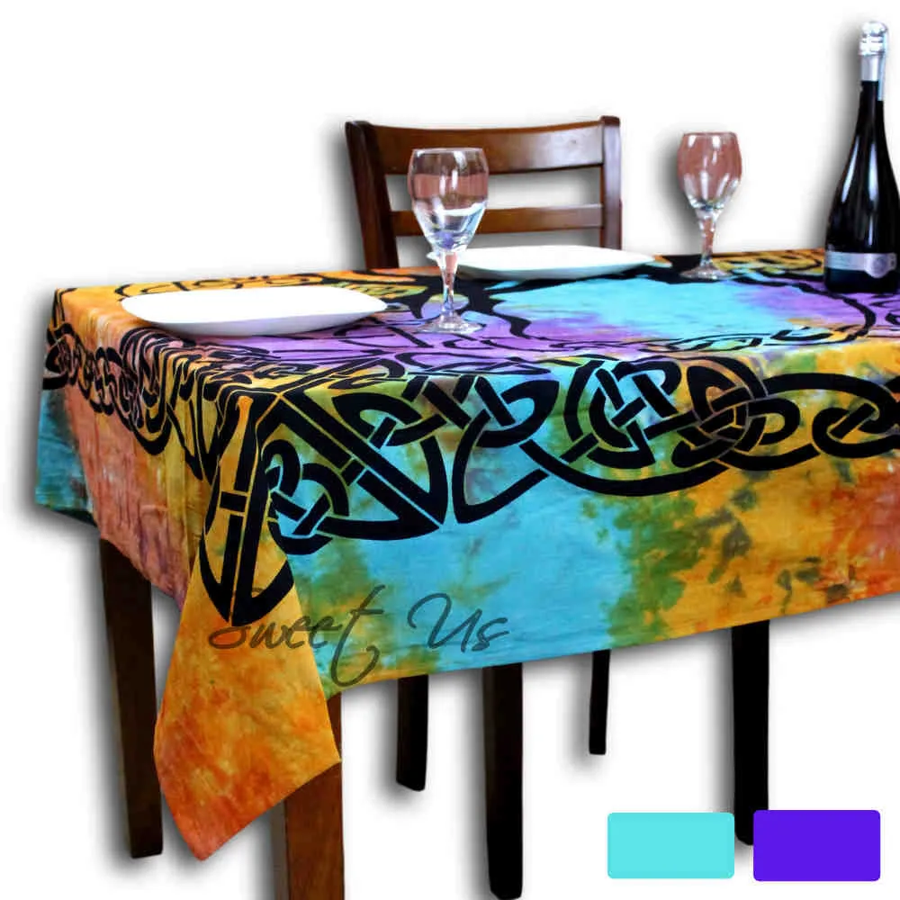 Celtic Tree of Life Tablecloth Square 72x72 Blue Green Purple Orange