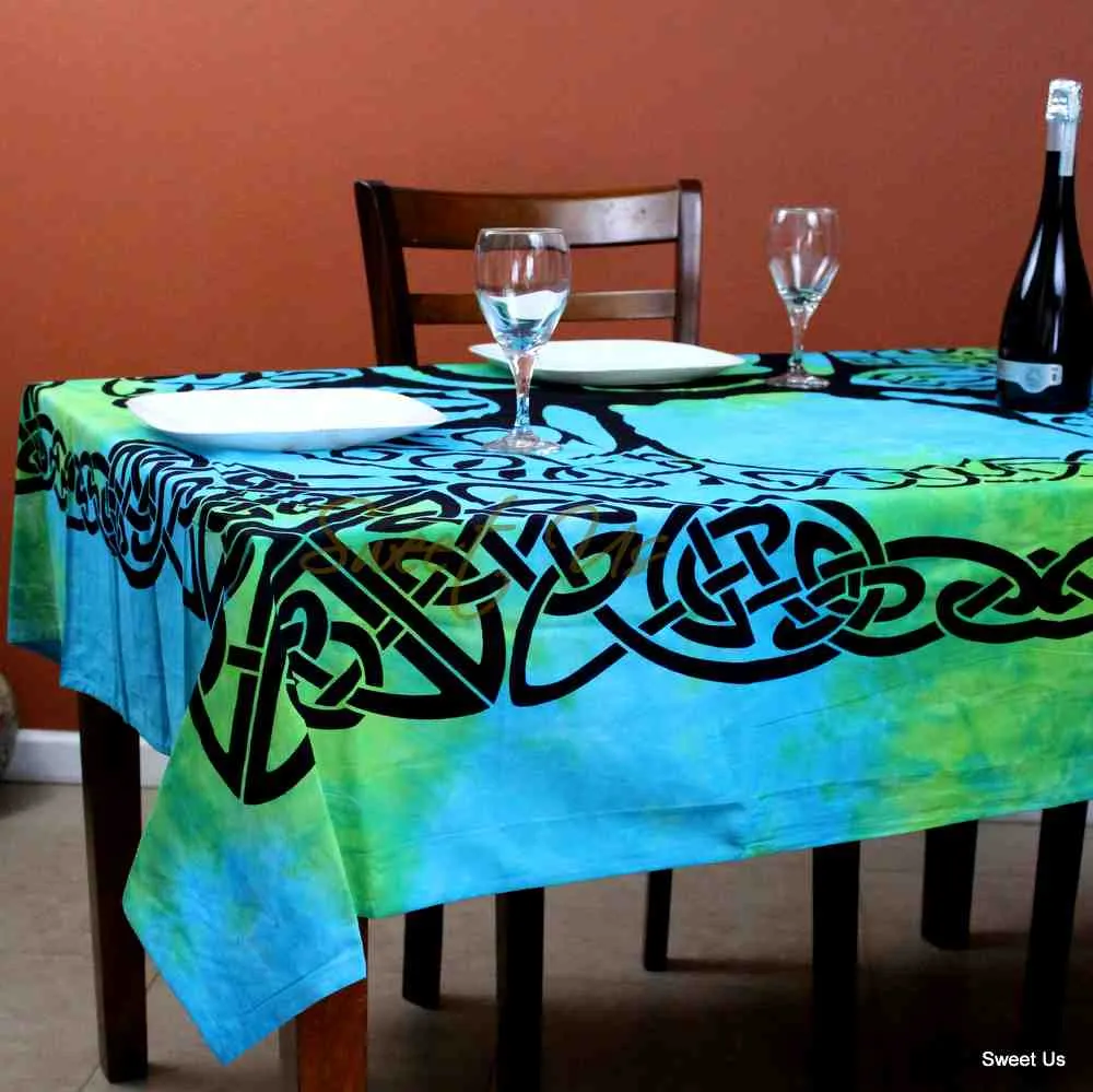 Celtic Tree of Life Tablecloth Square 72x72 Blue Green Purple Orange