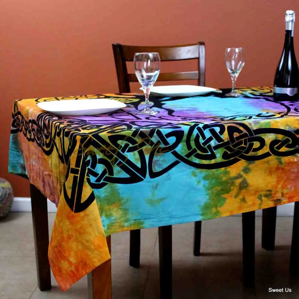 Celtic Tree of Life Tablecloth Square 72x72 Blue Green Purple Orange