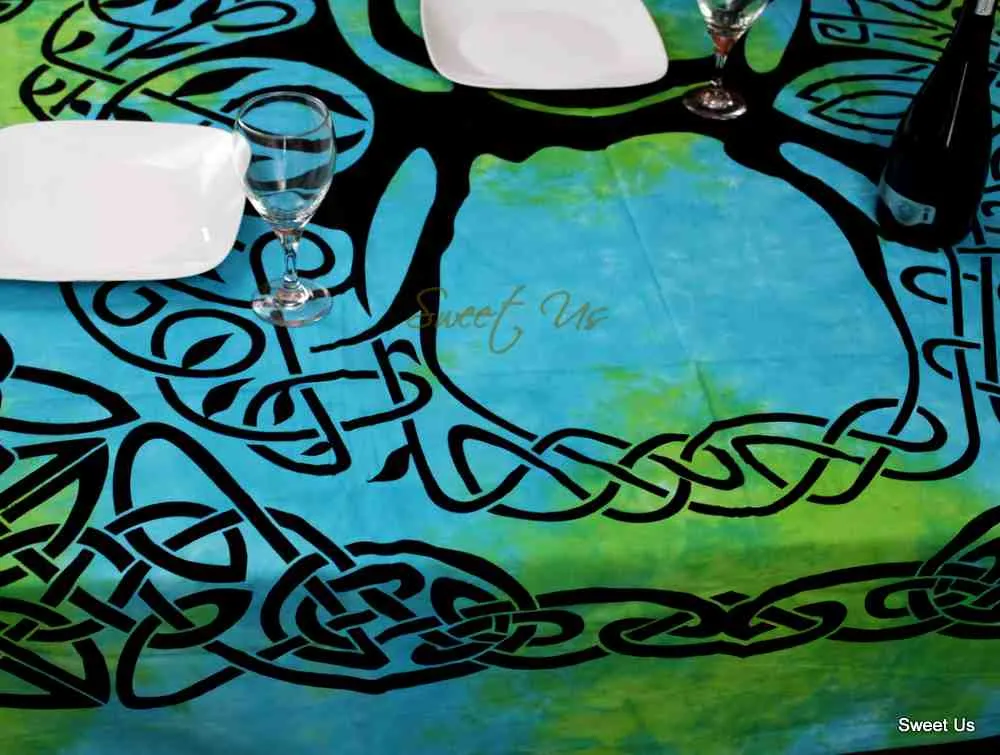 Celtic Tree of Life Tablecloth Square 72x72 Blue Green Purple Orange