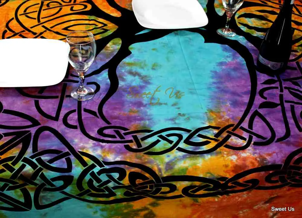 Celtic Tree of Life Tablecloth Square 72x72 Blue Green Purple Orange