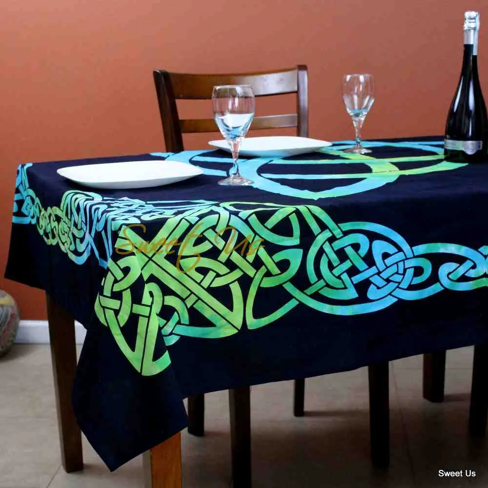 Celtic Triquetra Trinity Tablecloth Square 72x72 Black Blue Green Purple