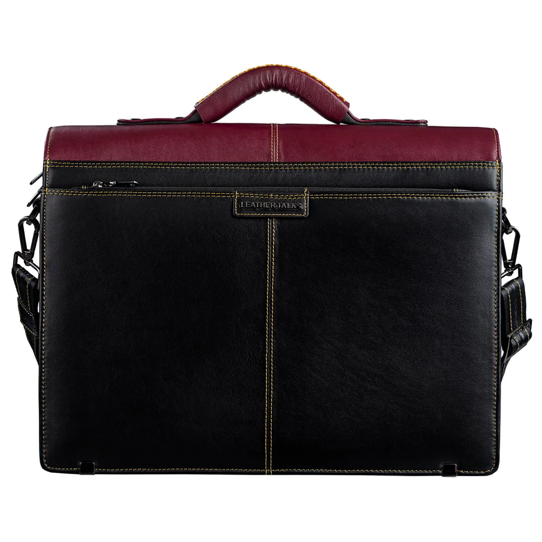 Chris Brown I | Luxury Leather Laptop/Office Bag | Genuine Leather Folio Bag | Color: Cherry