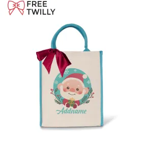 Christmas Cute Animal Series Cute Santa Light Blue Colour Lining Canvas Bag