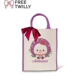 Christmas Cute Animal Series Cute Snowman Purple Colour Lining Canvas Bag