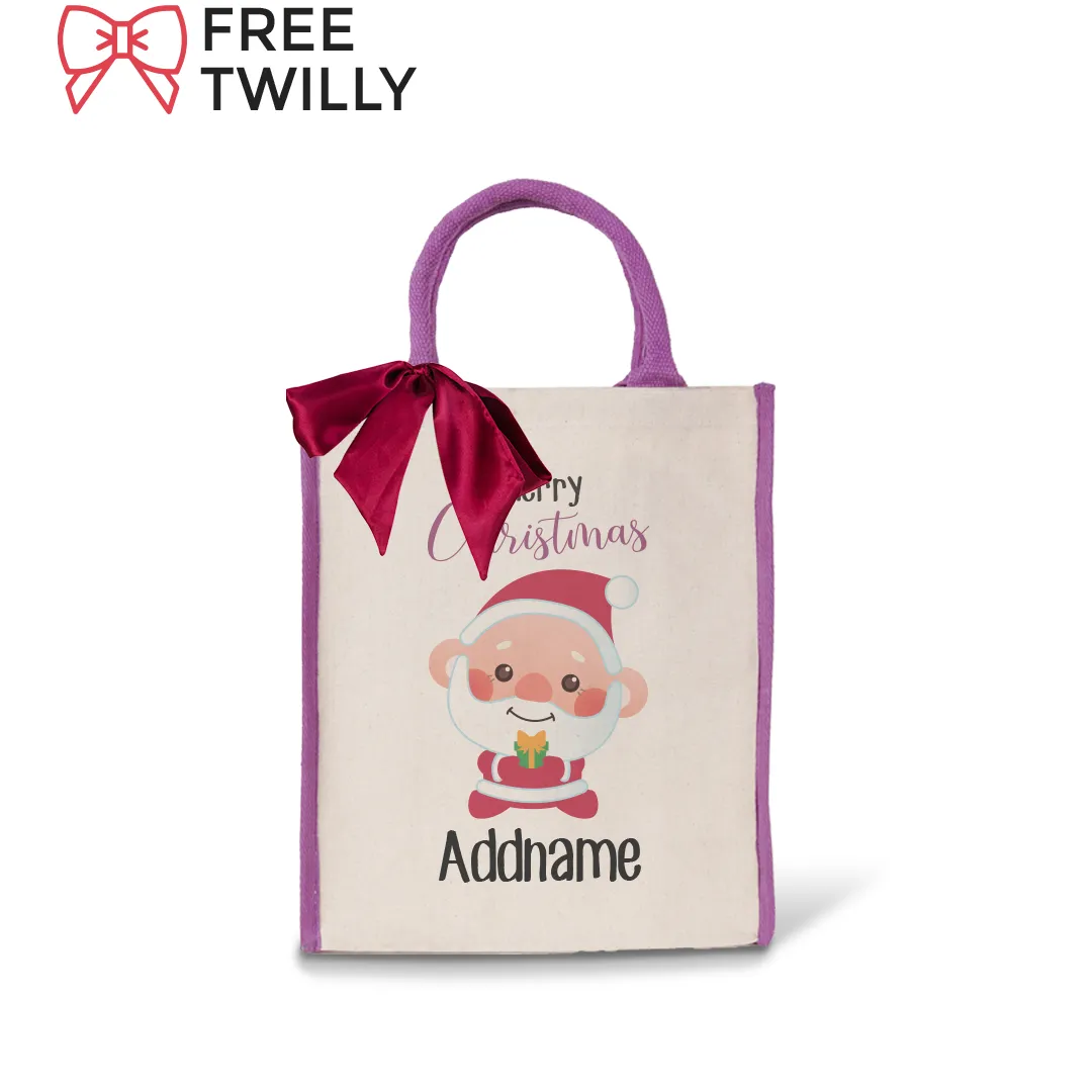 Christmas Cute Animal Series Merry Christmas Santa Purple Colour Lining Canvas Bag