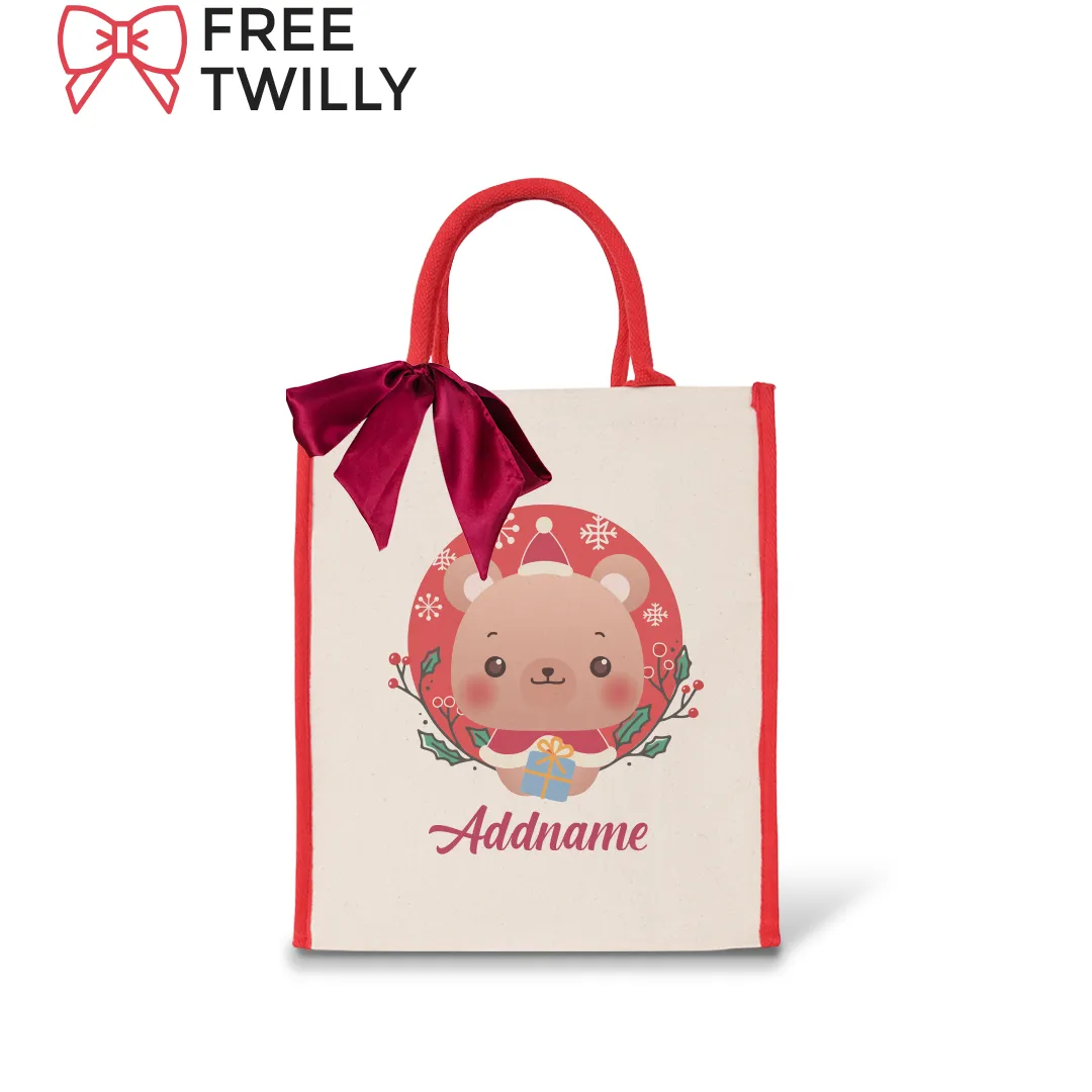 Christmas Cute Animal Series - Red Colour Lining Canvas Bag (Livestream)