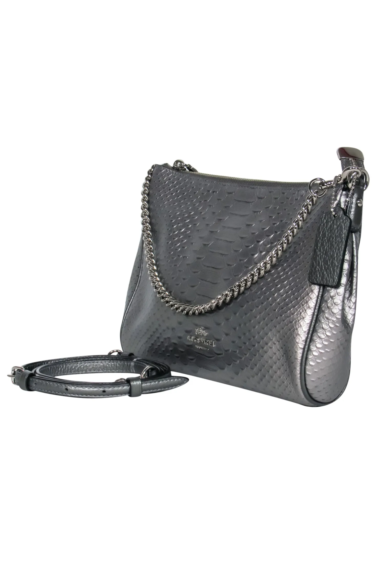 Coach - Silver Reptile Embossed Leather Crossbody Purse