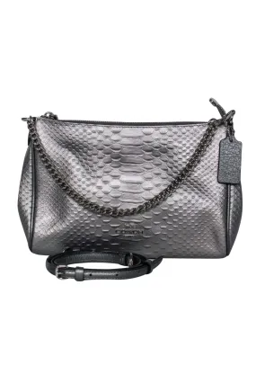 Coach - Silver Reptile Embossed Leather Crossbody Purse