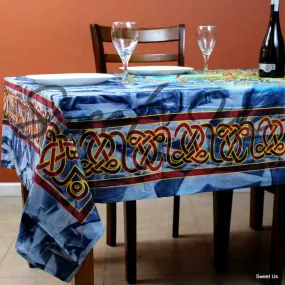 Cotton Batik Celtic Circle Wheel Of Life Tablecloth Rectangle Blue Red Yellow