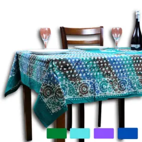 Cotton Batik Tablecloth Rectangle 58x90 Blue Purple Green, Kitchen Table Linen