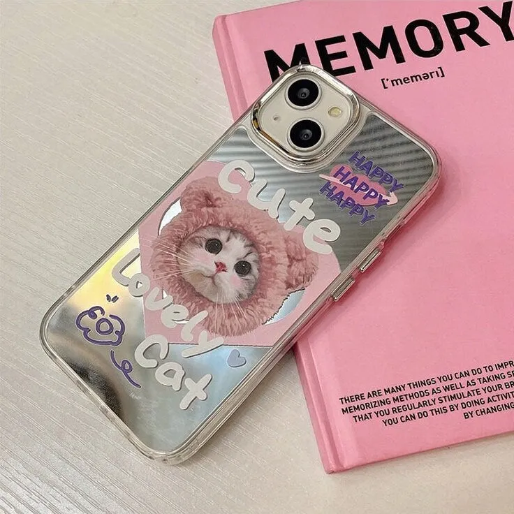 Cute Electroplating Silver Pet Cat Lover Heart & Letter Artbook Design Protective Shockproof iPhone Case for iPhone 11 12 13 14 Pro Max Case