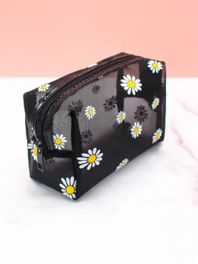 Daisy Print Mesh Makeup Bag Cosmetic Organizer Toiletries Bag Makeup Organizer