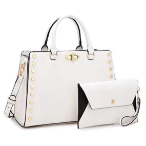 Dasein White Studded Handbag with Matching Wristlet (Women's)