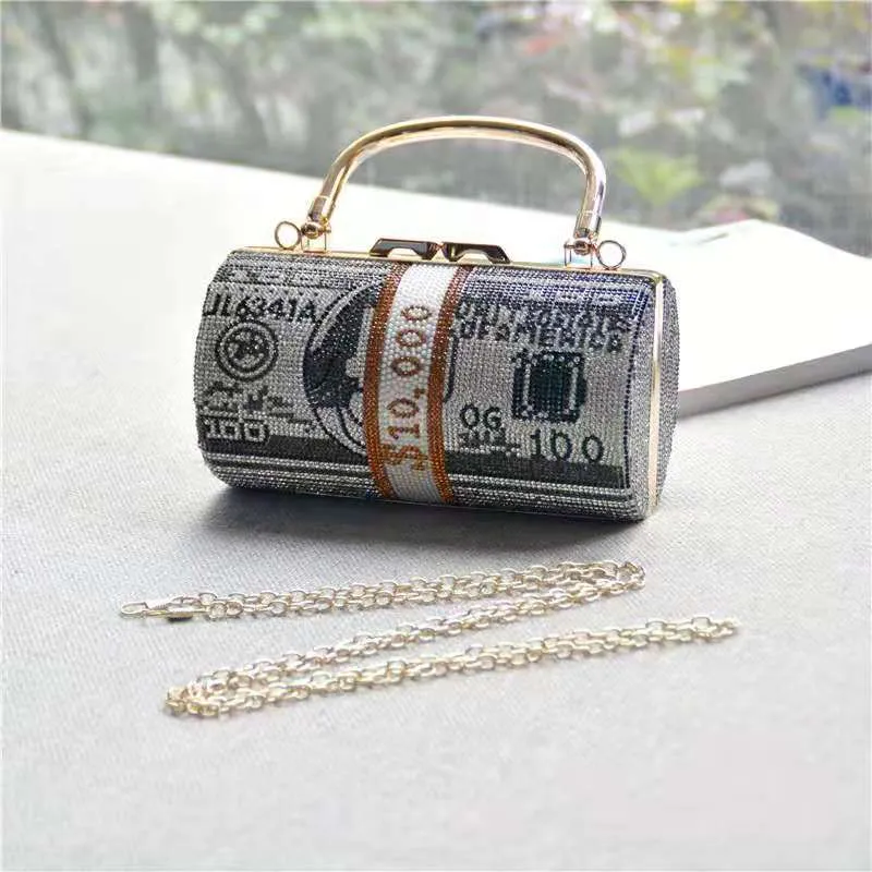 Diamond-studded dollar cylinder bag AB2002