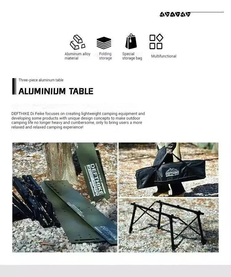 Difeike Outdoor Camping Three Piece Table Aluminum Tactical Table Portable Folding Lifting IGT Expansion Chicken Rolls Table