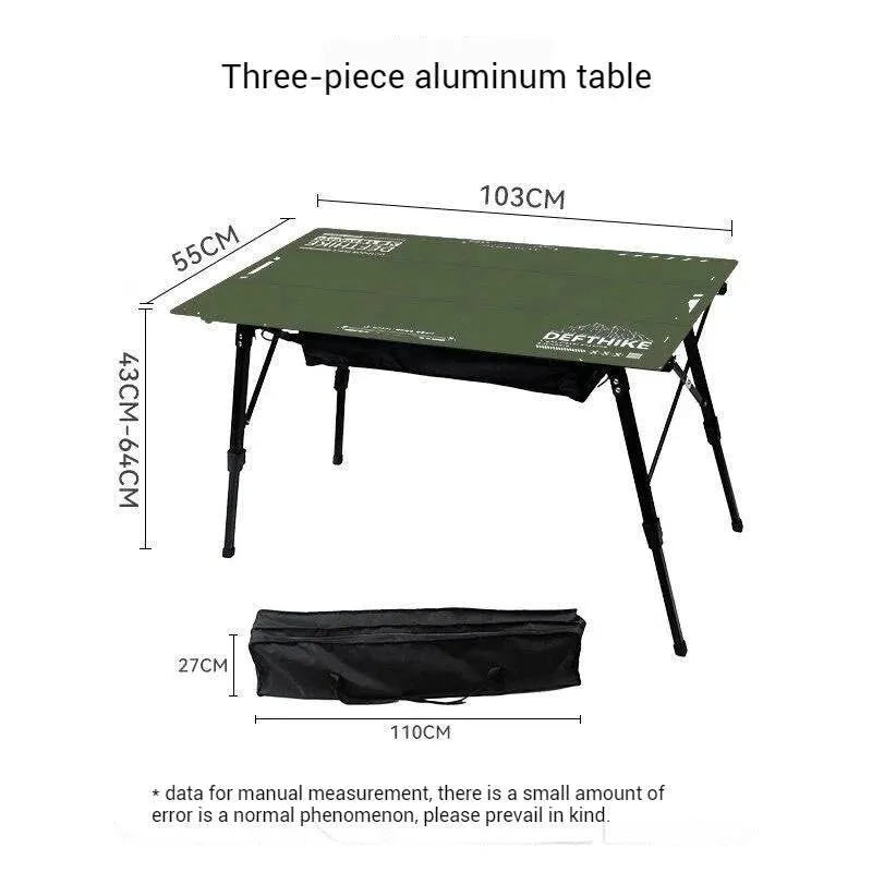 Difeike Outdoor Camping Three Piece Table Aluminum Tactical Table Portable Folding Lifting IGT Expansion Chicken Rolls Table