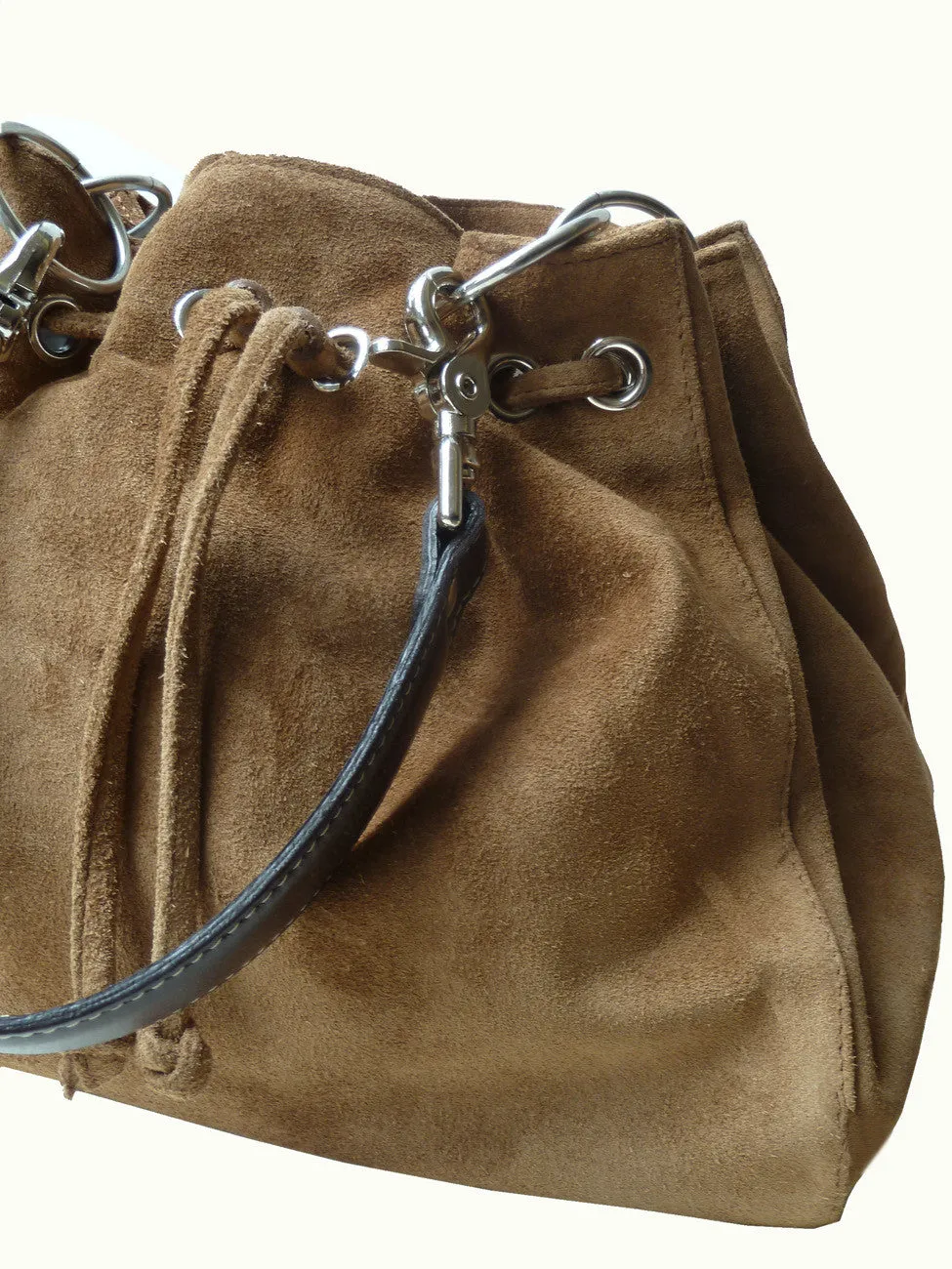 Draw String Hobo Pouch Suede Chocolate