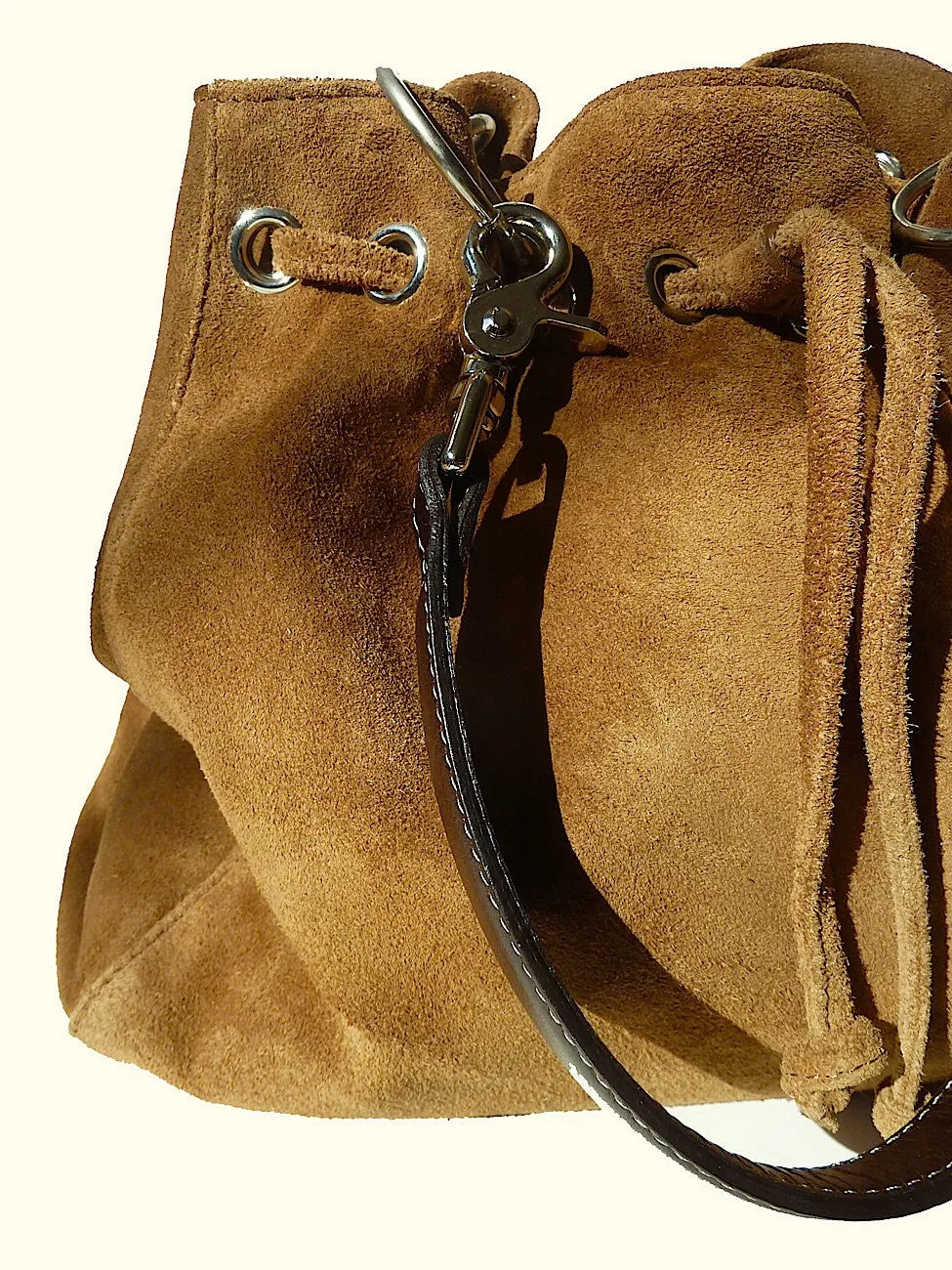 Draw String Hobo Pouch Suede Chocolate