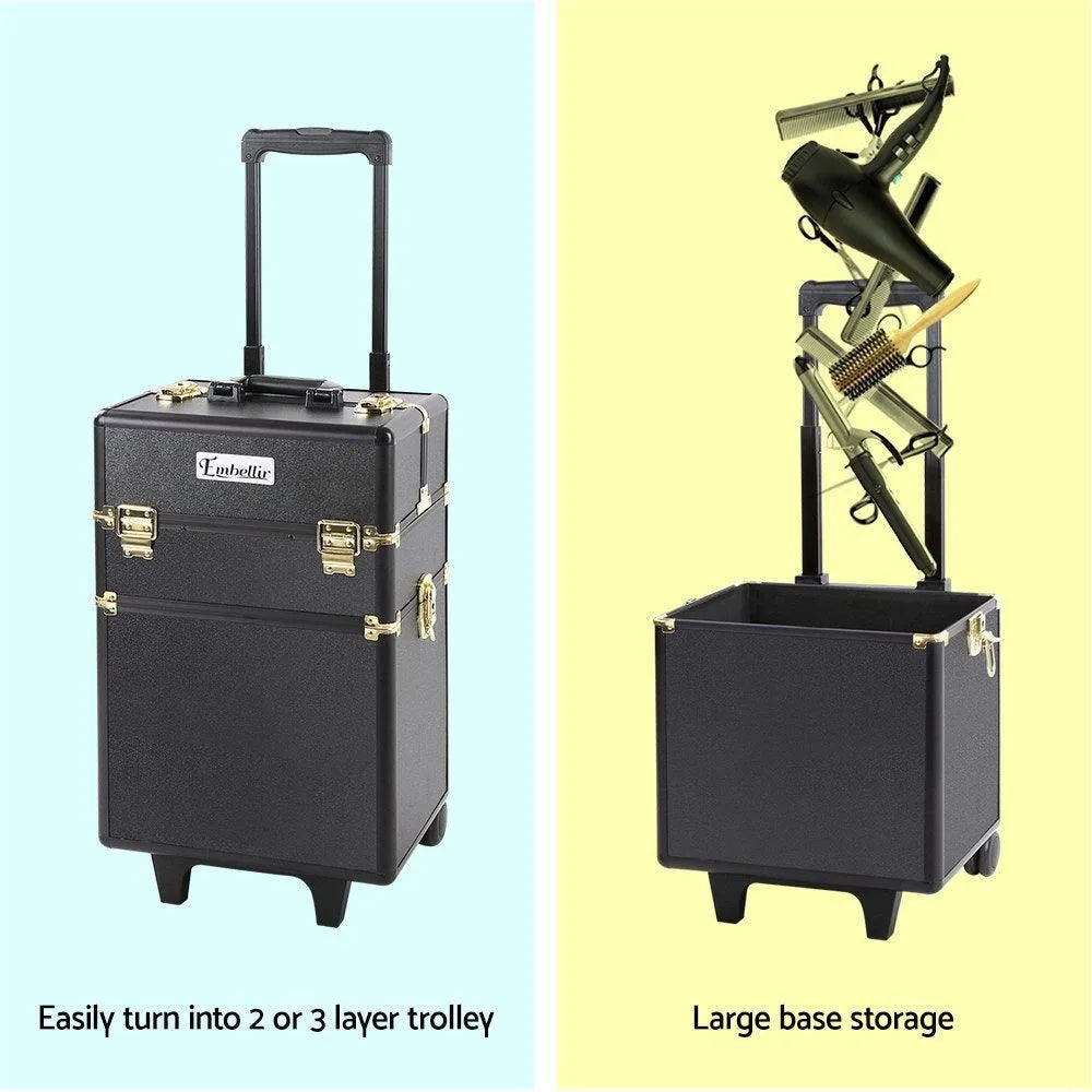 Embellir 7 in 1 Portable Cosmetic Beauty Makeup Trolley - Black & Gold