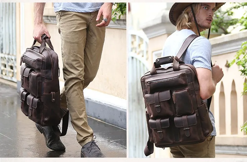 England Style Designer High Quality Genuine Leather Travel Backpack Bags business hiking napsack