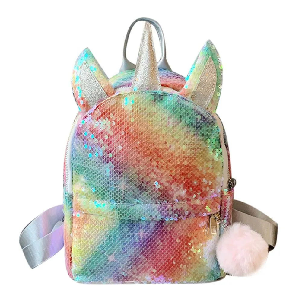 Fashion Wear-resistant Women's School Bag With Sequins Unicorn