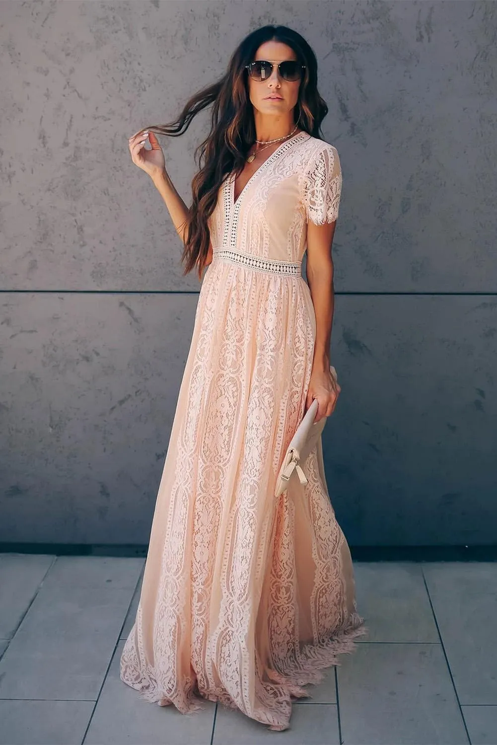 Fill Your Heart Pink Lace Maxi Dress