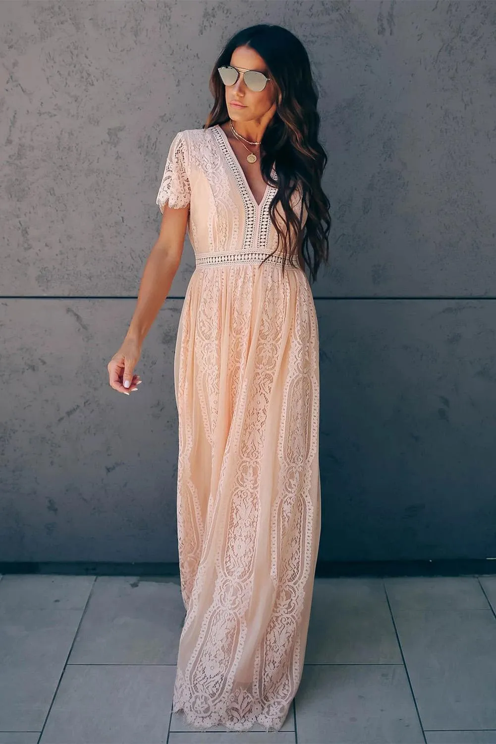 Fill Your Heart Pink Lace Maxi Dress