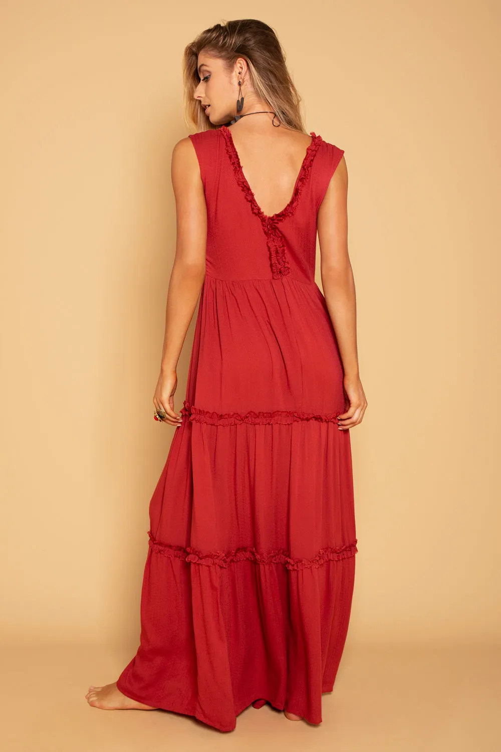 FRILL DRESS DEEP RED