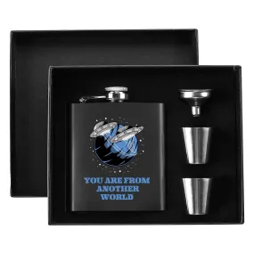 Funny Gag Gifts for Men | Stainless Steel Hip Flask Gift Set with Funnel & Shot Glasses | You are from another World