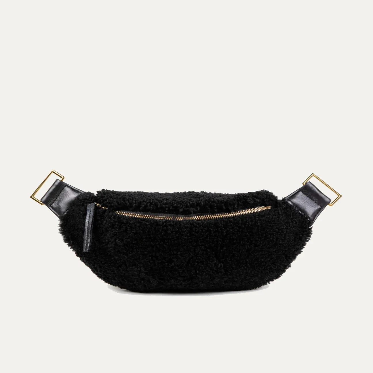 Genuine Shearling Fanny Pack   Crossbody Bag | Black   Gold Hardware