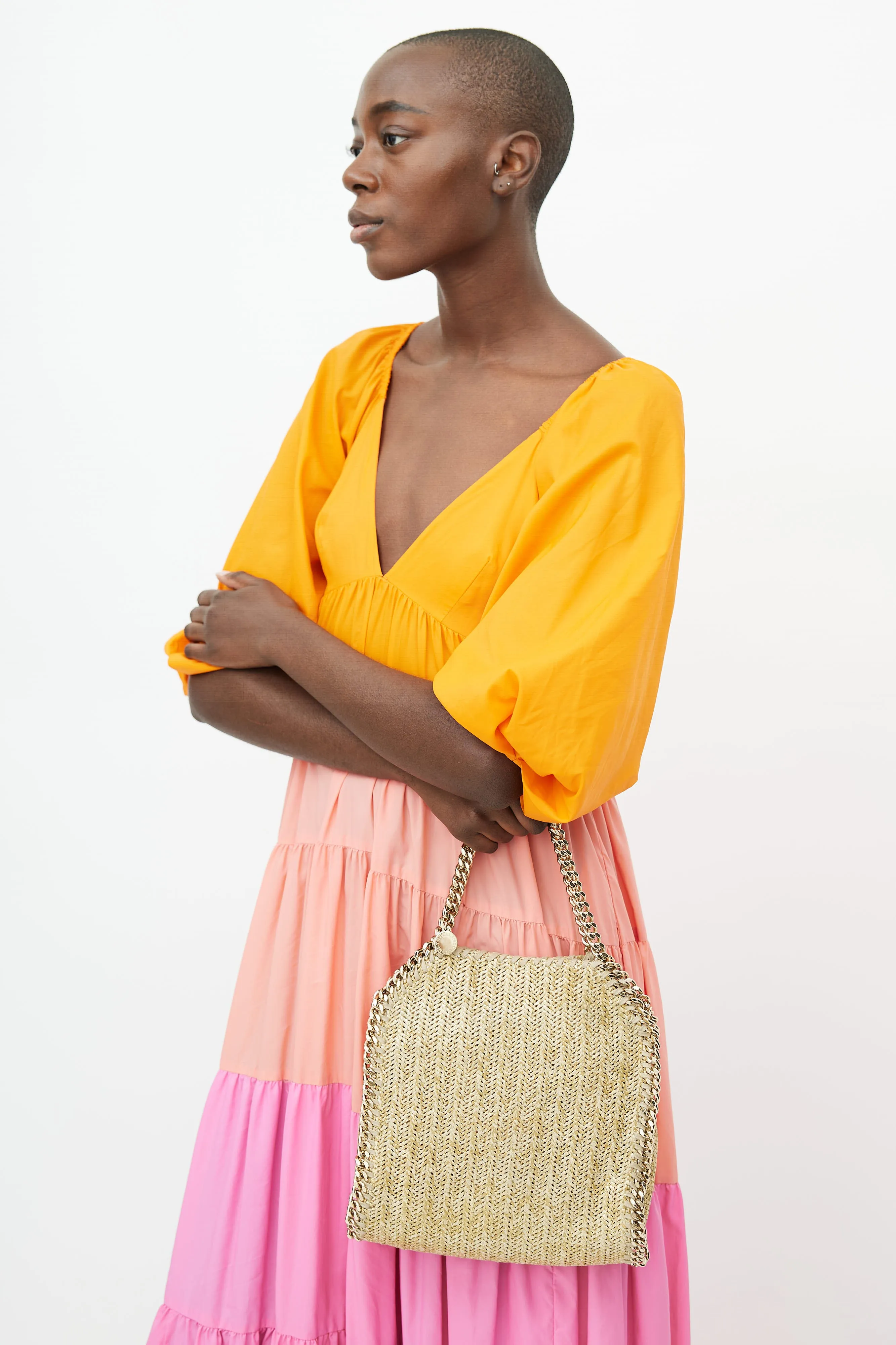 Gold Woven Falabella Crossbody Bag