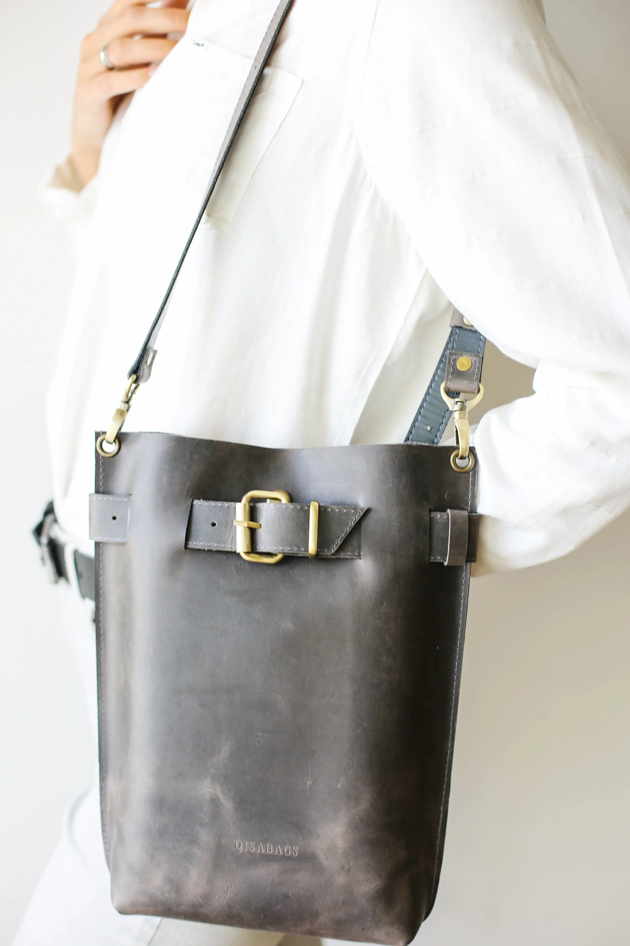 Gray Leather Bag