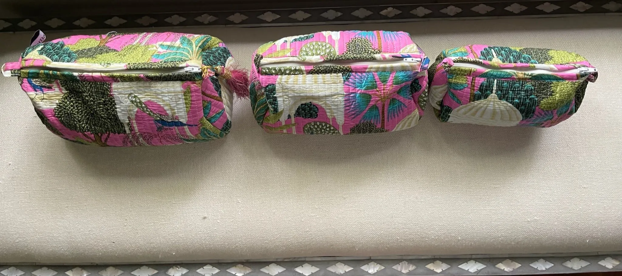 Hand-Block Print Travel Pouch | Set of 3 | Asian Pink