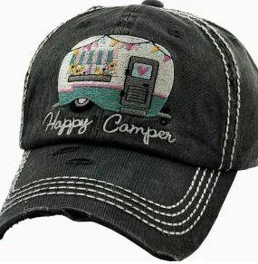 Happy Camper Ball Hat - Black