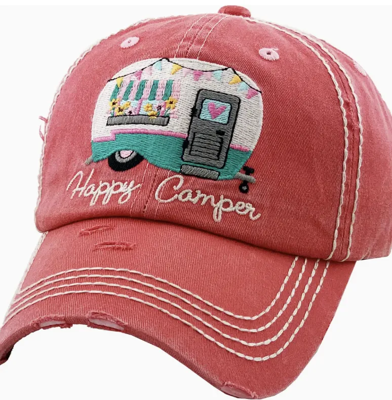 Happy Camper Ball Hat - Hot Pink