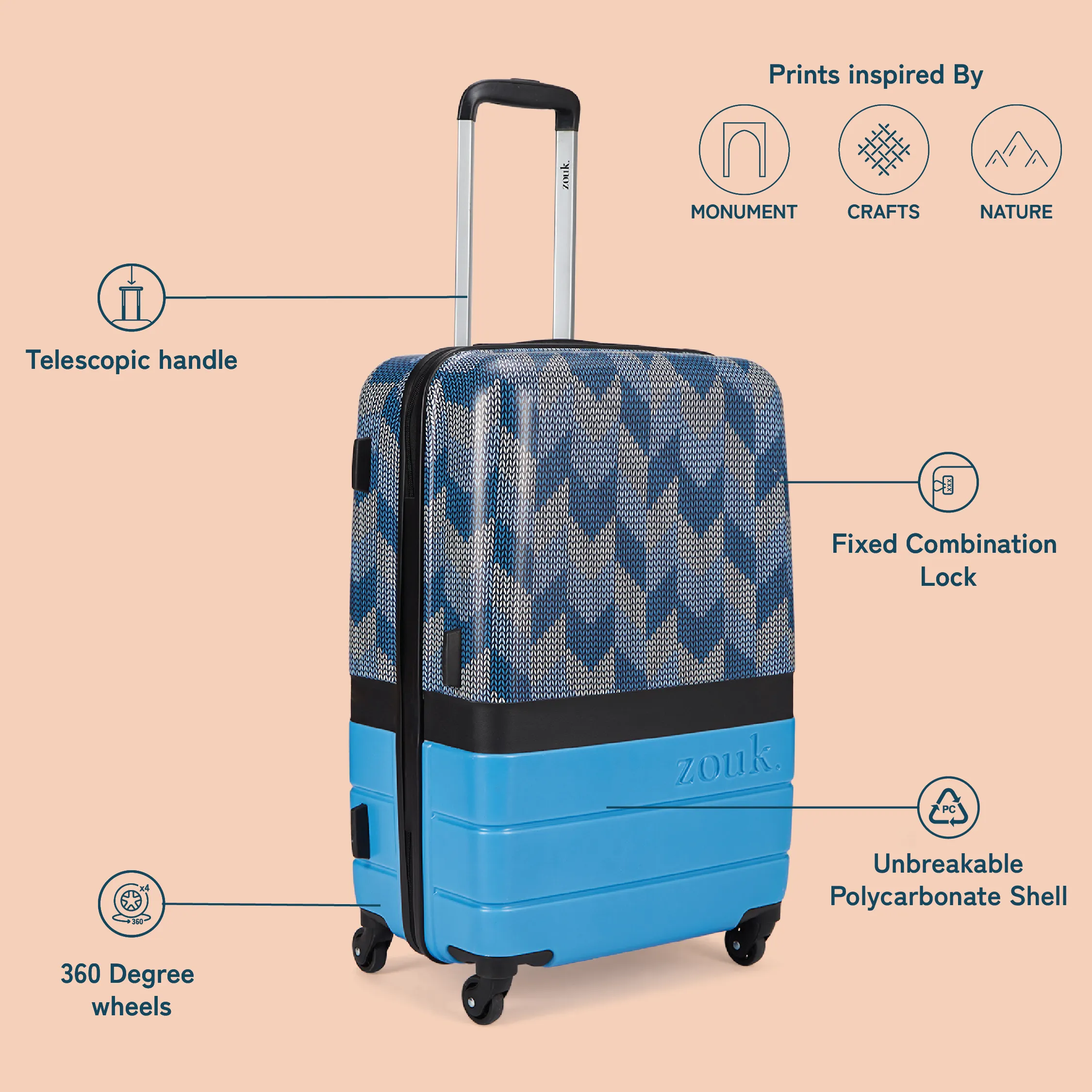 Himachal Chevron Blue Raahi Trolley Bag