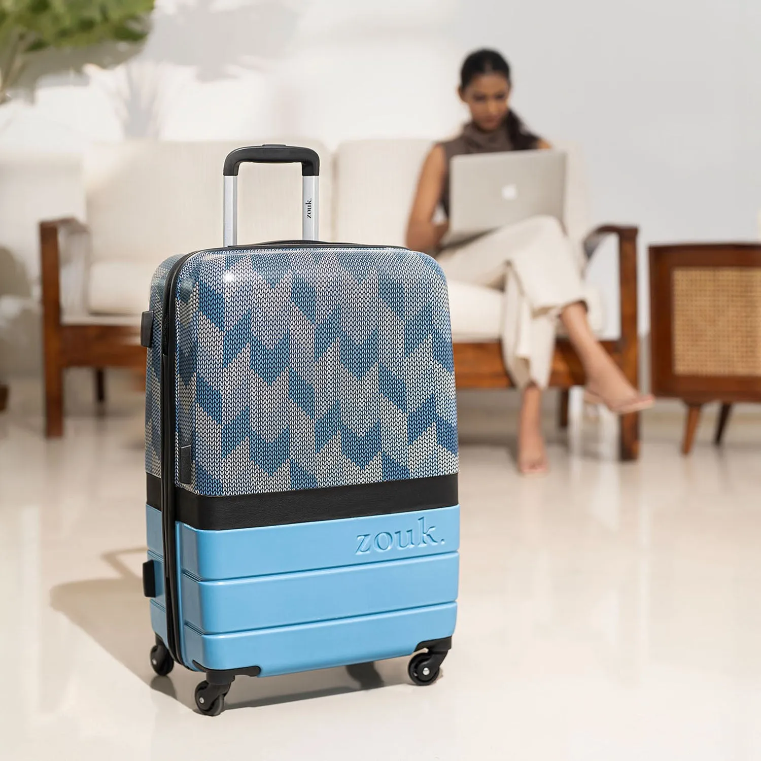 Himachal Chevron Blue Raahi Trolley Bag