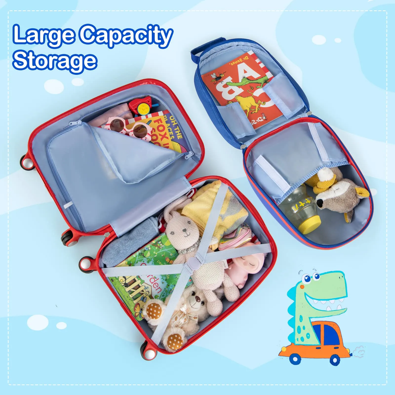 INFANS Kid Luggage Set, 12’’ Travel Backpack and 18’’ Carry on Suitcase for Children, 2 Pcs Trolley Case Gift