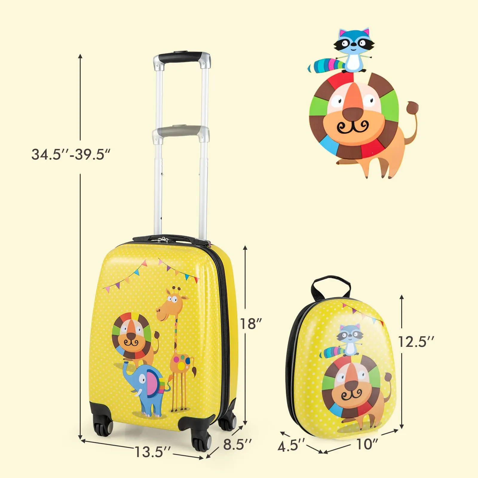 INFANS Kid Luggage Set, 12’’ Travel Backpack and 18’’ Carry on Suitcase for Children, 2 Pcs Trolley Case Gift