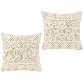 Kaahira Boho Macrame Decorative Cushion Cover 16x16 | Comfy Throw Pillow Cases for Sofa Couch Bed Living Room (Off-White)