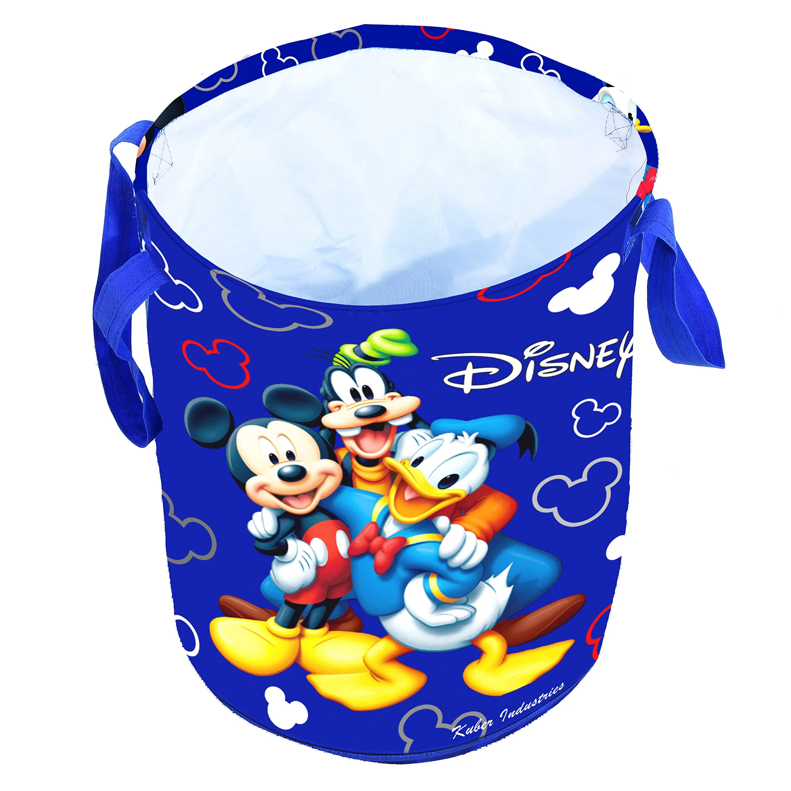 Kuber Industries Disney Print Waterproof Cotton Laundry Bag, Toy Storage, Laundry Basket Organizer 45 L (Blue)-KUBMART1599