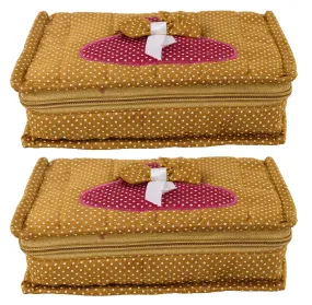 Kuber Industries Heart Home Cotton Multipurpose 7 Pocket Dot Printed Jewellery Storage Bag Pouch/Travel Kit Organizer (Gold)-Pack of 2-KUBMART15441