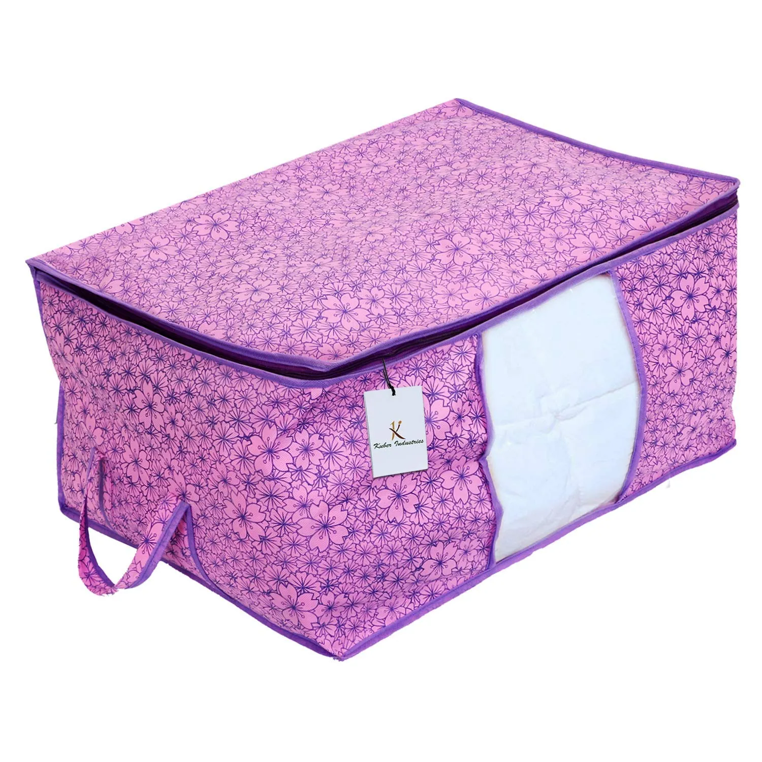 Kuber Industries Metallic Printed Non Woven 6 Pieces Saree Cover and 3 Pieces Underbed Storage Bag, Cloth Organizer for Storage, Blanket Cover Combo Set (Pink & Purple) -CTKTC038580