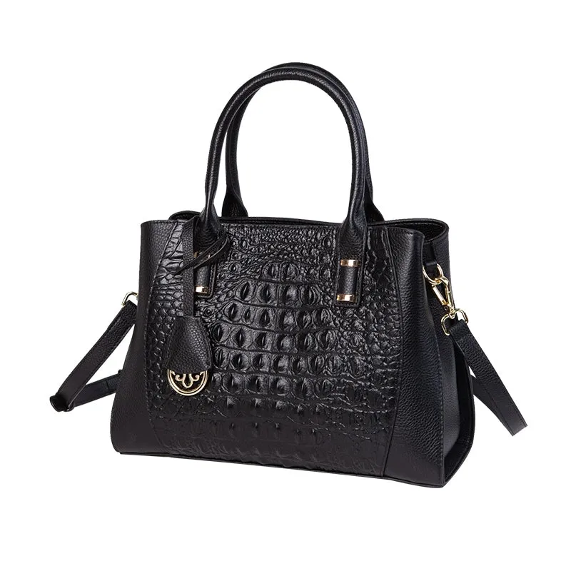 Leather Crocodile Embossed Satchel Bag