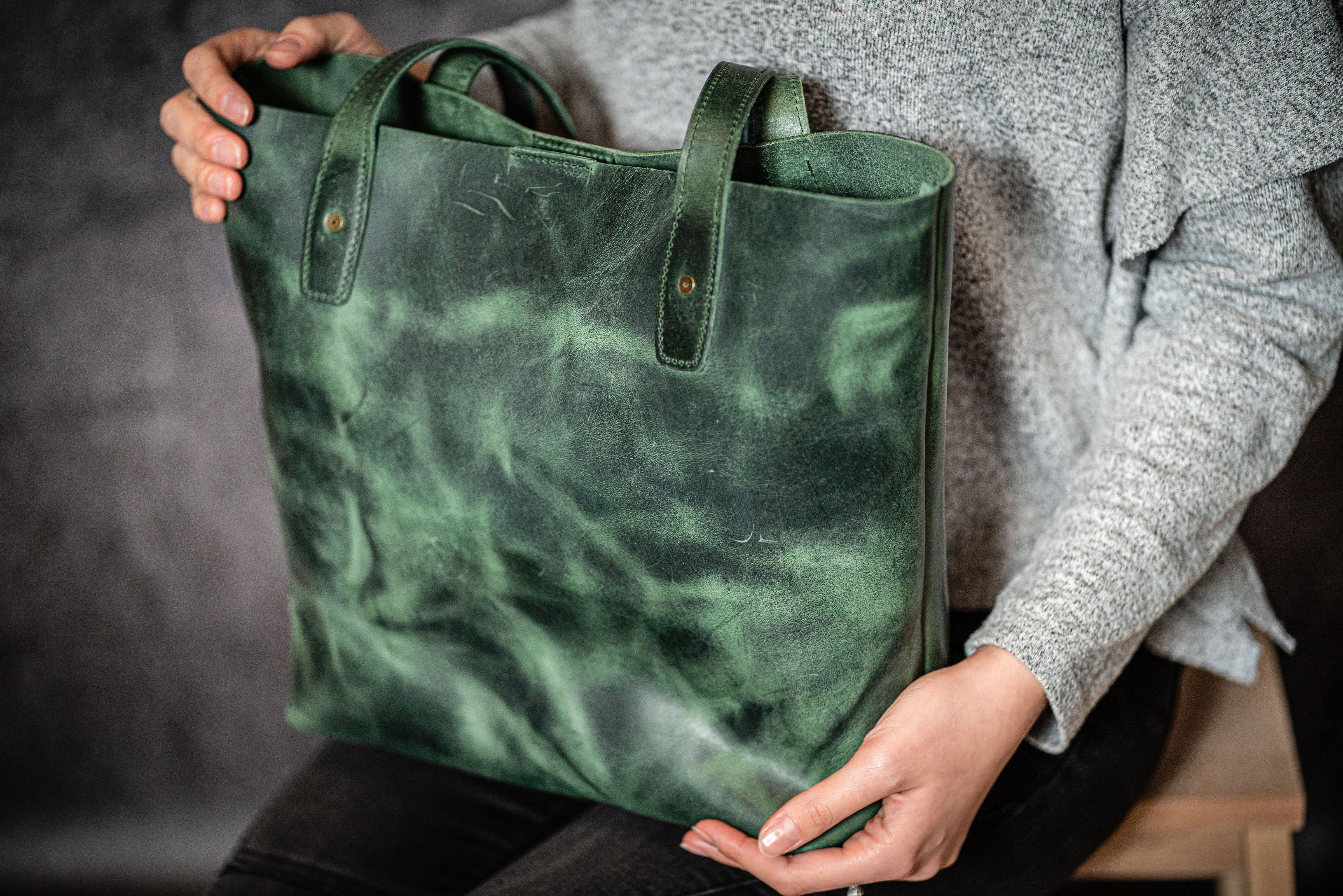 Leather Tote Bag - Crazy Horse Forest Green