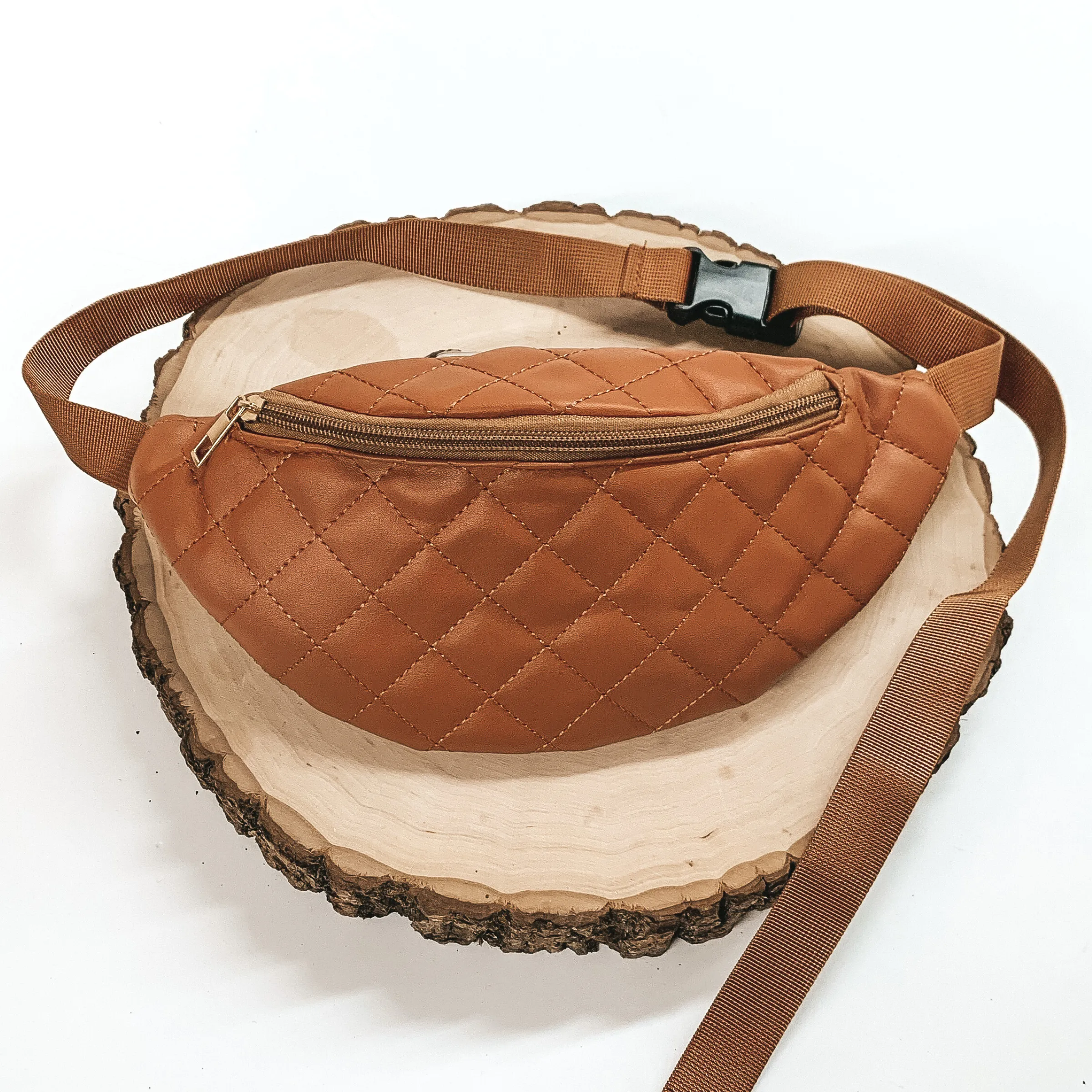 Let's Sneak Away Quilted Fanny Pack in Cognac