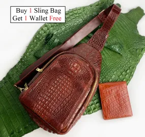 Light Brown Alligator Crossbody Sling Bag | Handmade Men's Crocodile Shoulder Bag | BACKPACK66